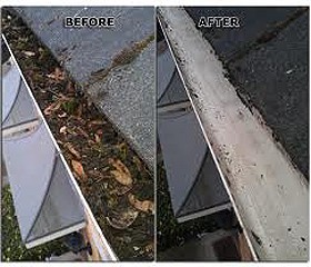 Gutter cleaning in bath - before and after